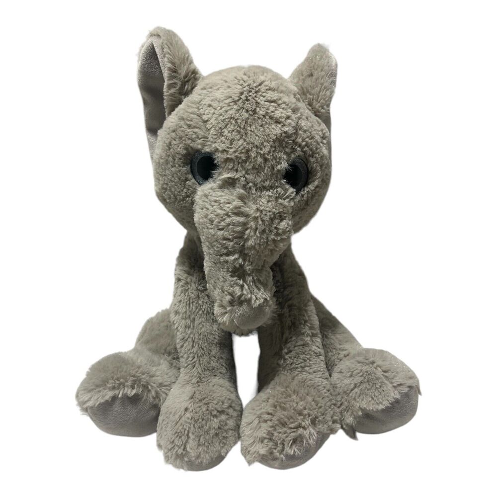Fiesta Gray Elephant Plush Blue Glitter Eyes Stuffed Animal Sitting